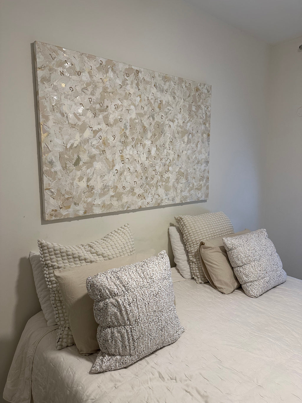 Detail of Masterpiece — Ivory & Gold showing layered brushstrokes and vibrant color textures, original Eli Studio painting
