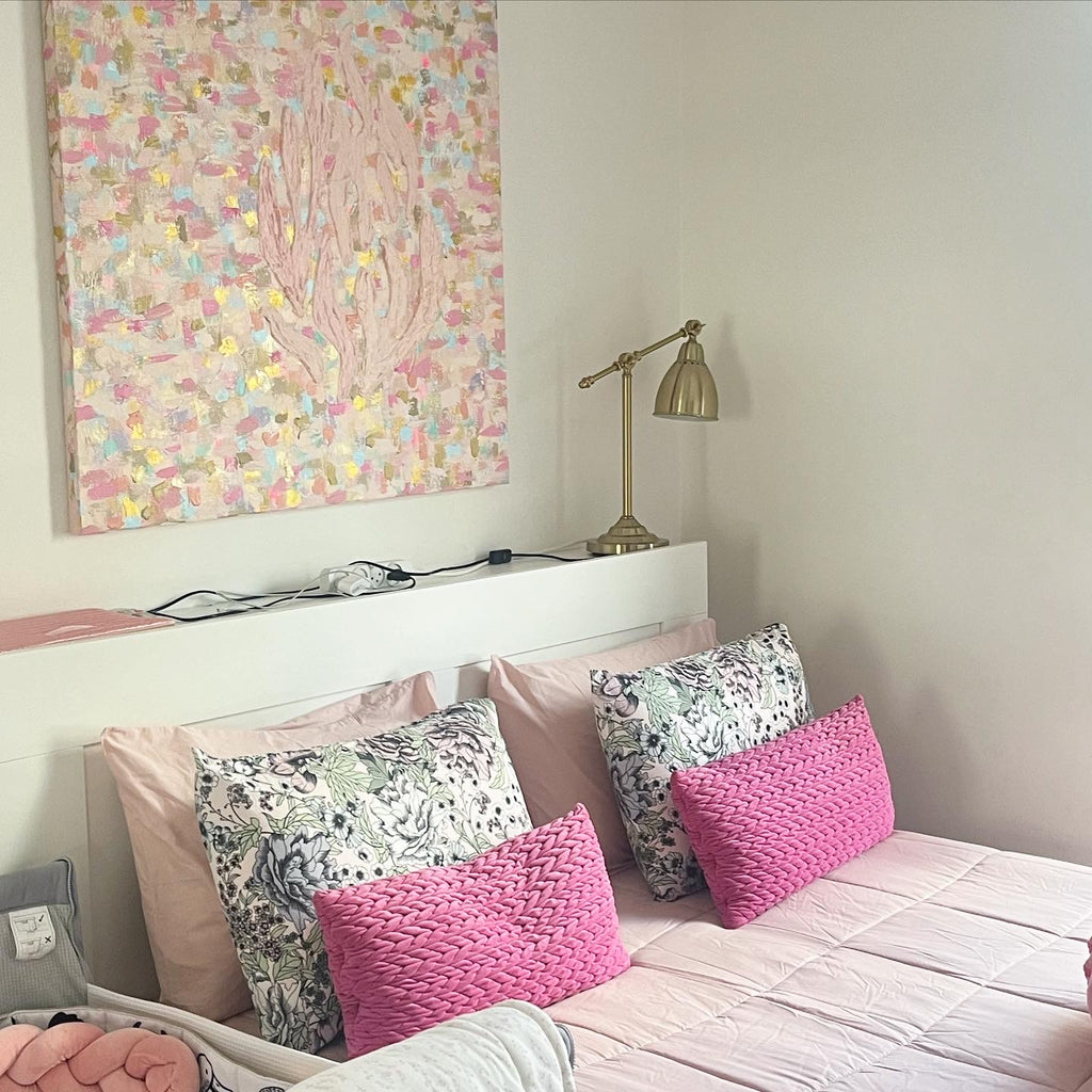 Full view of Masterpiece — Pink & Gold original painting by Eli Studio, unique artwork with layered colors and expressive brushwork